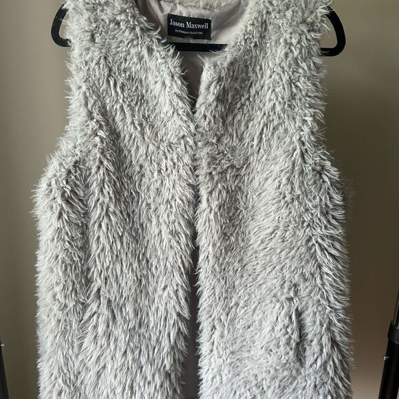 Jason Maxwell Outerwear Collection Womens Gray Faux Fur Cardigan Vest Size Large - Picture 5 of 7